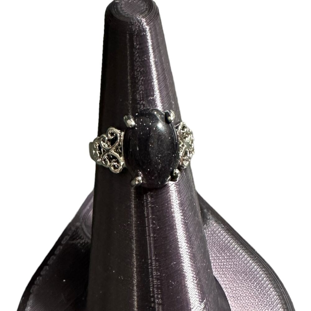 Dark Blue Goldstone Semi-Precious Silver Plated Ring New 7.75